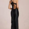Vestido largo asimétrico con lazo en la espalda «Adelina» en negro