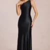 Vestido largo asimétrico con lazo en la espalda «Adelina» en negro