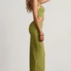 Vestido largo asimétrico de jersey texturizado Imara en verde oliva