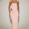 Vestido largo bandeau con aberturas de jersey suave Zorya en rosa