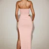 Vestido largo bandeau con aberturas de jersey suave Zorya en rosa