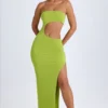 Vestido largo bandeau con aberturas Kaikoa en verde pera
