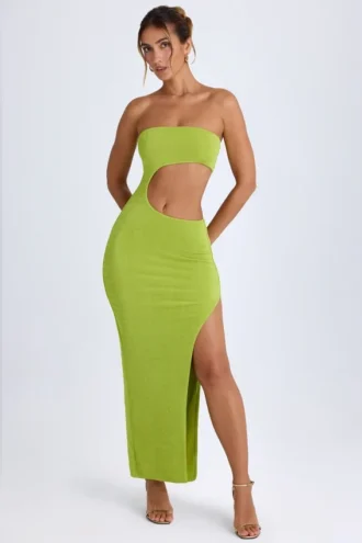 Vestido largo bandeau con aberturas Kaikoa en verde pera