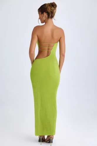 Vestido largo bandeau con aberturas Kaikoa en verde pera