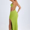 Vestido largo bandeau con aberturas Kaikoa en verde pera