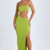 Vestido largo bandeau con aberturas Kaikoa en verde pera