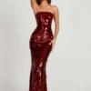 Vestido largo bandeau con adornos 3D de Nottola en rojo