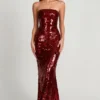 Vestido largo bandeau con adornos 3D de Nottola en rojo