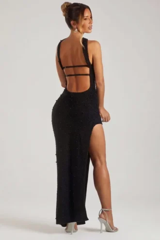 Vestido largo bandeau con adornos Belgravia en negro