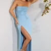 Vestido largo bandeau con cuello vuelto y adornos La Rochette en azul claro