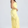 Vestido largo bandeau con volantes Nevali en color sorbete de limón