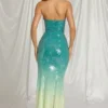 Vestido largo bandeau Maelle en azul degradado