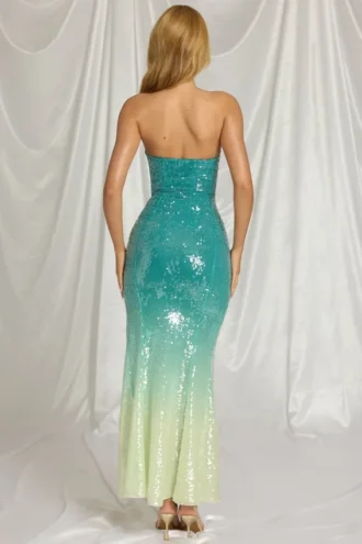 Vestido largo bandeau Maelle en azul degradado