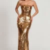 Vestido largo bandeau Nottola con adornos 3D en dorado