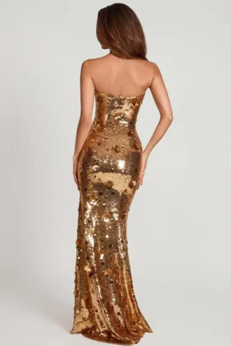 Vestido largo bandeau Nottola con adornos 3D en dorado