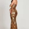 Vestido largo bandeau Nottola con adornos 3D en dorado