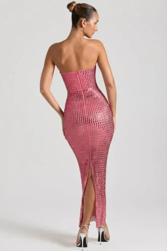 Vestido largo bandeau sin tirantes con adornos Amaya en color sandía