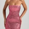 Vestido largo bandeau sin tirantes con adornos Amaya en color sandía