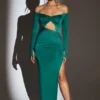 Vestido largo con aberturas Audra en verde esmeralda