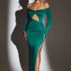 Vestido largo con aberturas Audra en verde esmeralda