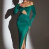 Vestido largo con aberturas Audra en verde esmeralda