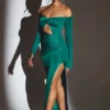 Vestido largo con aberturas Audra en verde esmeralda