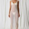 Vestido largo con aberturas y detalles de perlas Pacifica en blanco perla