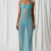Vestido largo con aberturas y detalles de perlas Pacifica en turquesa
