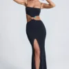 Vestido largo con aberturas y detalles metálicos Julitta en negro