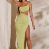 Vestido largo con corte en un hombro Ishtar en verde