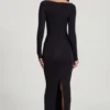 Vestido largo con cuello barco y fruncido de jersey suave Mericia en negro