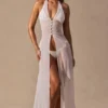 Vestido largo con cuello halter Coralie en blanco
