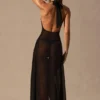 Vestido largo con cuello halter Coralie en negro