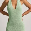 Vestido largo con cuello halter de bouclé Mirri en color menta