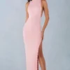 Vestido largo con cuello halter de modal Cataleya en rosa palo