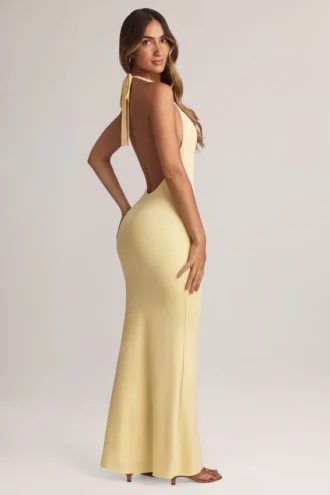 Vestido largo con cuello halter Hallie de modal en color Lemon Sherbet