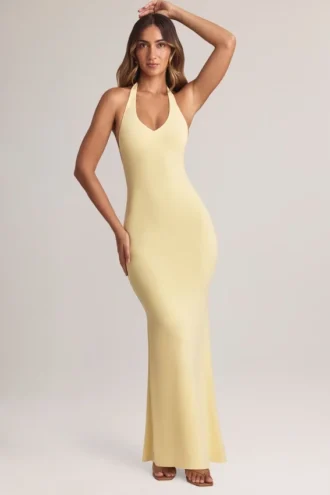 Vestido largo con cuello halter Hallie de modal en color Lemon Sherbet