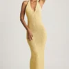 Vestido largo con cuello halter Mirri Bouclé en amarillo