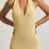 Vestido largo con cuello halter Mirri Bouclé en amarillo