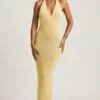 Vestido largo con cuello halter Mirri Bouclé en amarillo