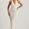Vestido largo con cuello halter Mirri Bouclé en blanco