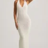 Vestido largo con cuello halter Mirri Bouclé en blanco