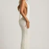 Vestido largo con cuello halter Mirri Bouclé en blanco