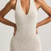 Vestido largo con cuello halter Mirri Bouclé en blanco