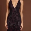 Vestido largo con cuello halter y adornos Luserna en serpiente morada