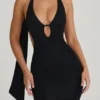 Vestido largo con cuello halter y detalle de pañuelo Anneka en negro