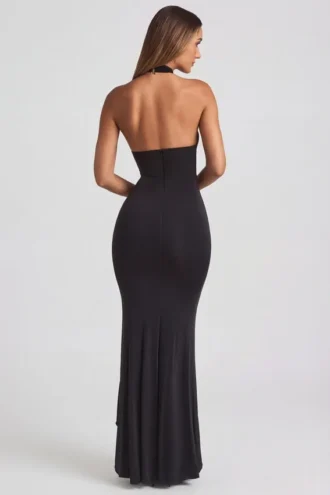 Vestido largo con cuello halter y volantes de Apolline en negro