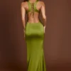 Vestido largo con cuello redondo y lazo en la espalda de Vittoria en verde oliva