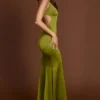 Vestido largo con cuello redondo y lazo en la espalda de Vittoria en verde oliva