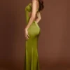 Vestido largo con cuello redondo y lazo en la espalda de Vittoria en verde oliva